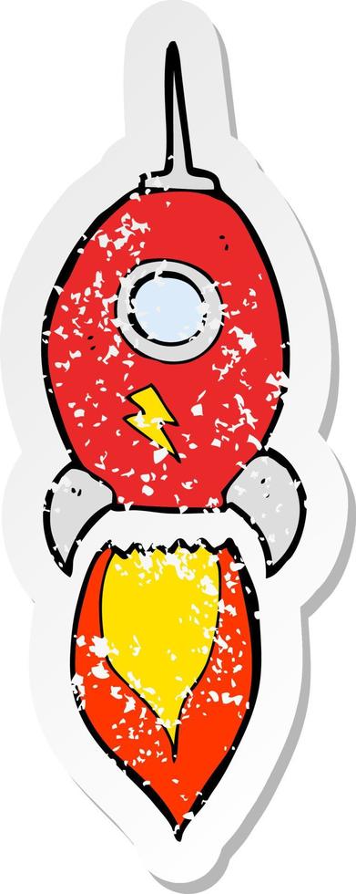 retro distressed sticker of a cartoon spaceship vector