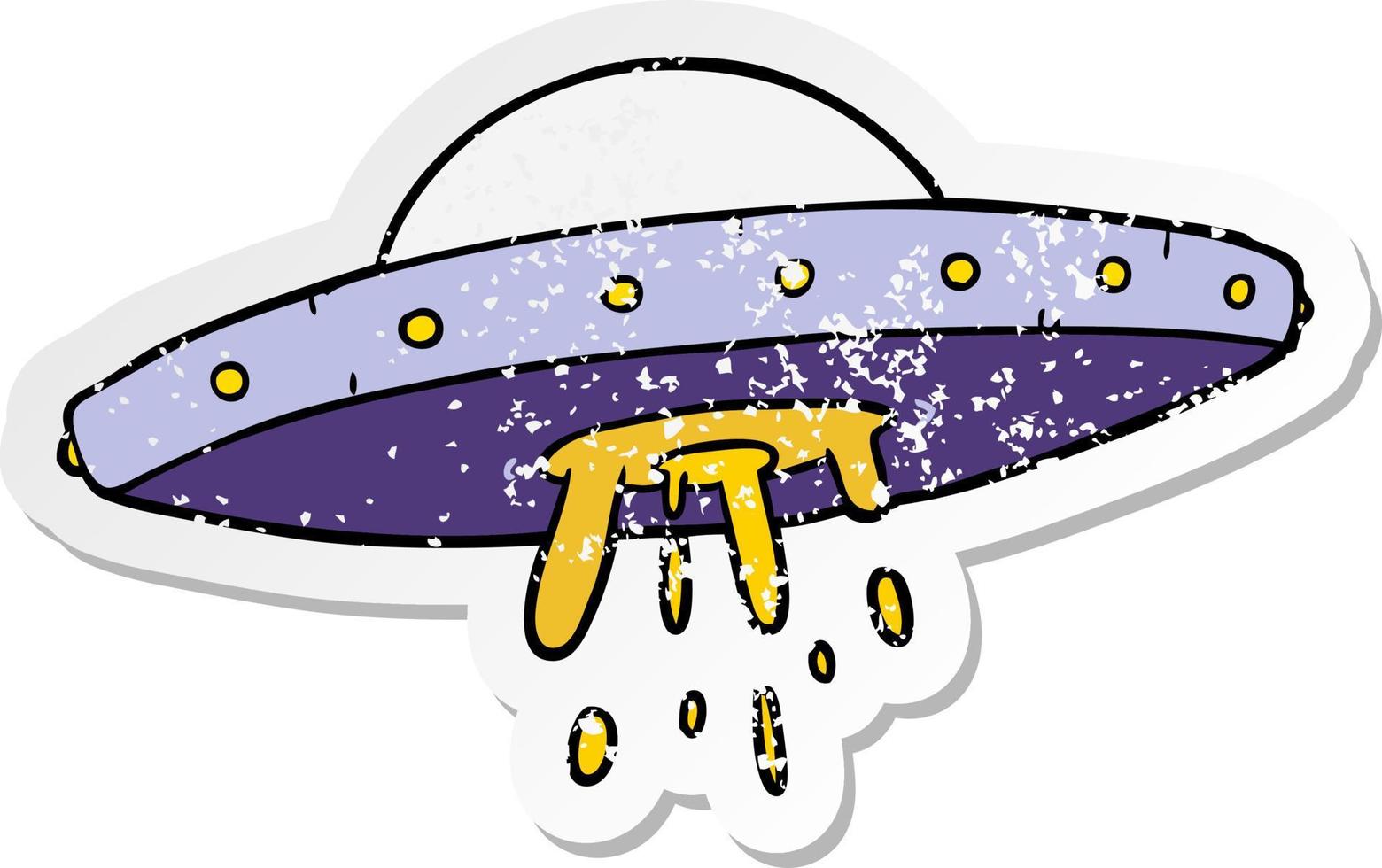 distressed sticker of a cartoon flying UFO vector