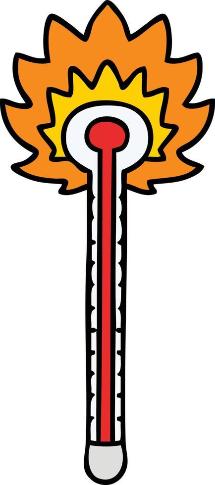 quirky hand drawn cartoon hot thermometer vector