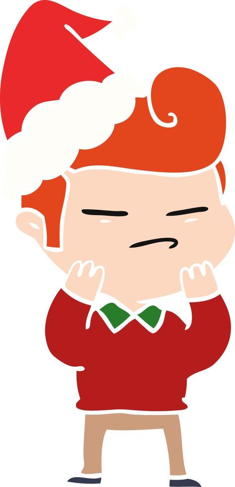 flat color illustration of a cool guy with fashion hair cut wearing santa hat vector