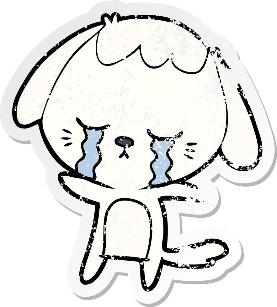 distressed sticker of a cartoon crying dog vector