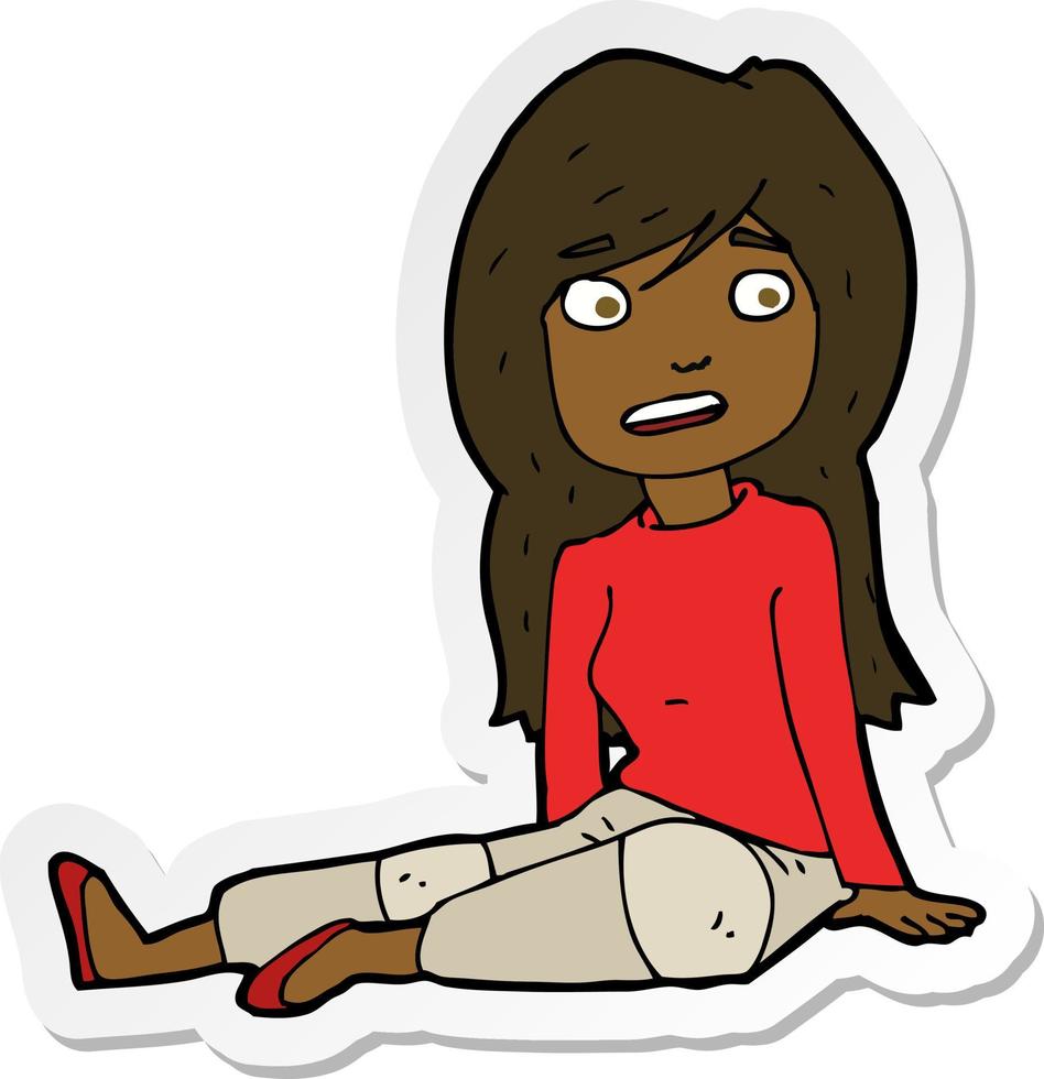 sticker of a cartoon girl sitting on floor vector