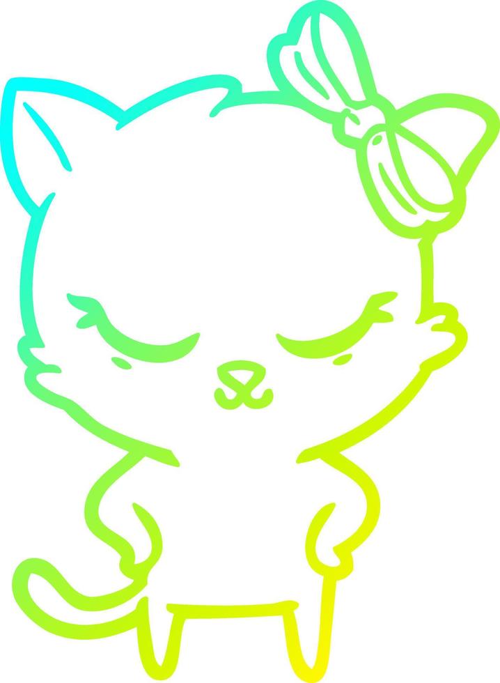 cold gradient line drawing cute cartoon cat with bow vector