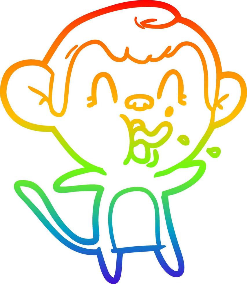 rainbow gradient line drawing crazy cartoon monkey vector