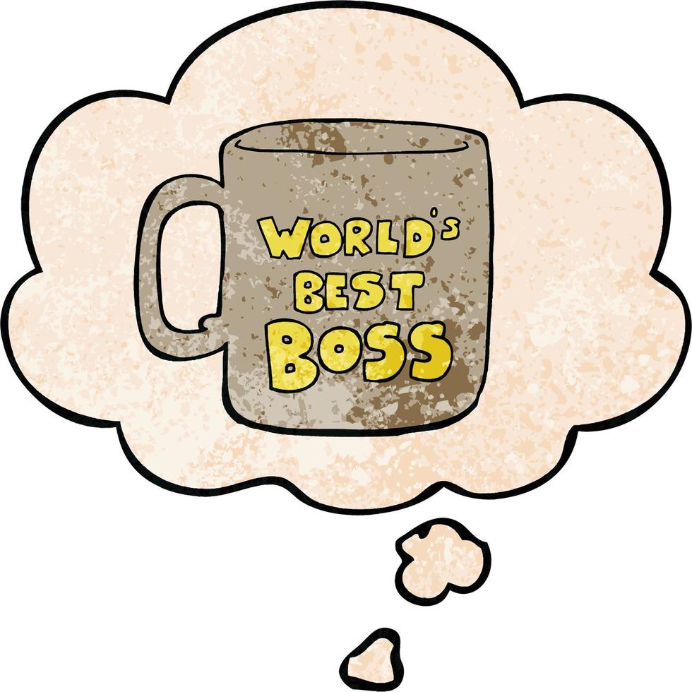 la mejor taza de jefe del mundo y burbuja de pensamiento en estilo de patrón de textura grunge vector