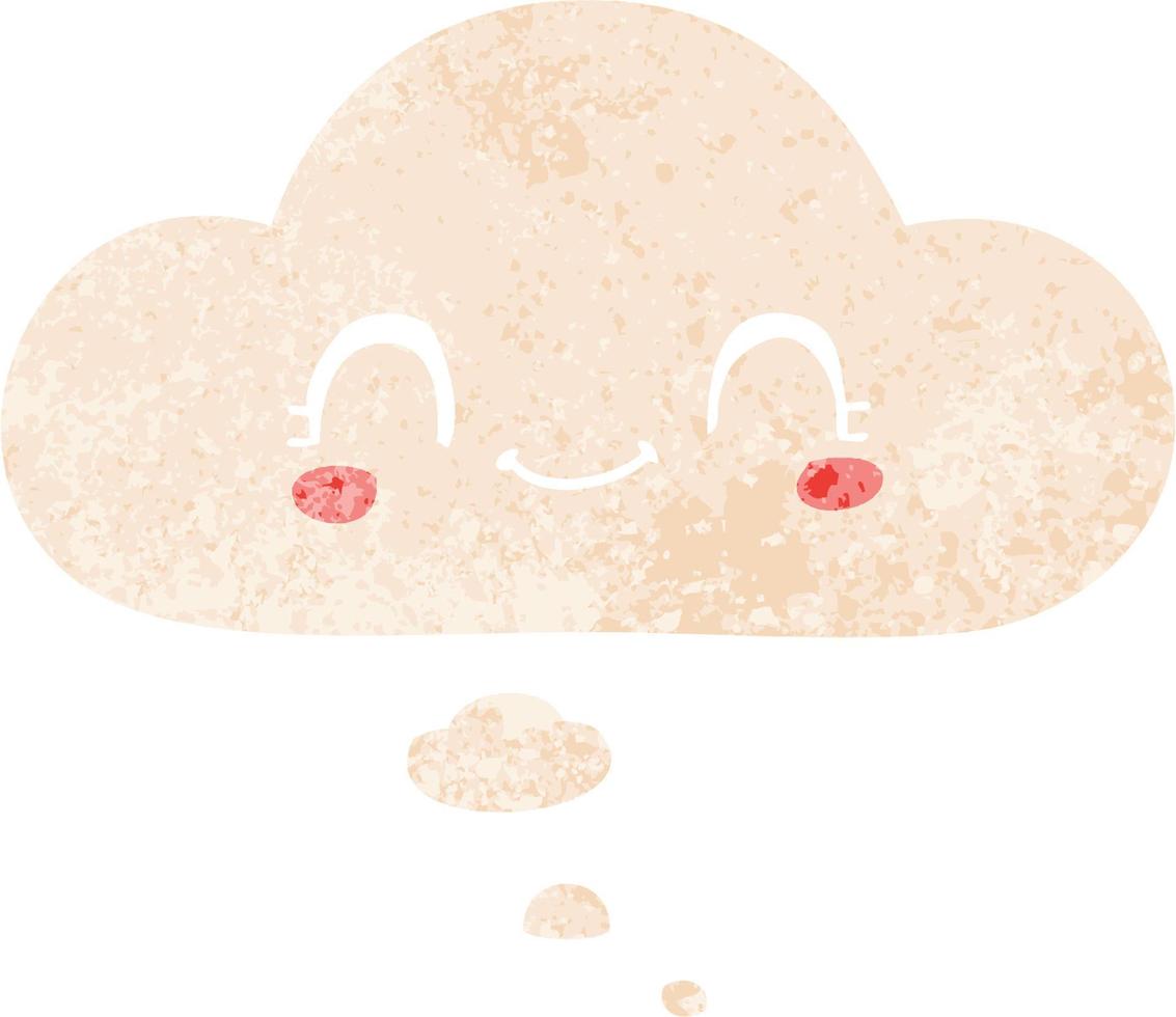 cute cartoon face and thought bubble in retro textured style vector