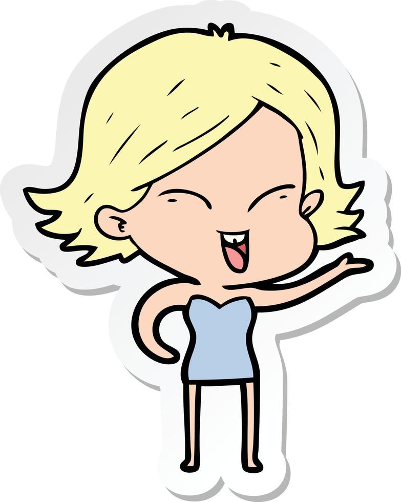 sticker of a happy cartoon girl vector