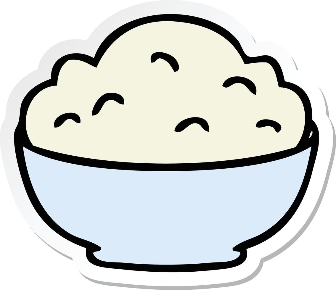 sticker of a quirky hand drawn cartoon bowl of mash vector