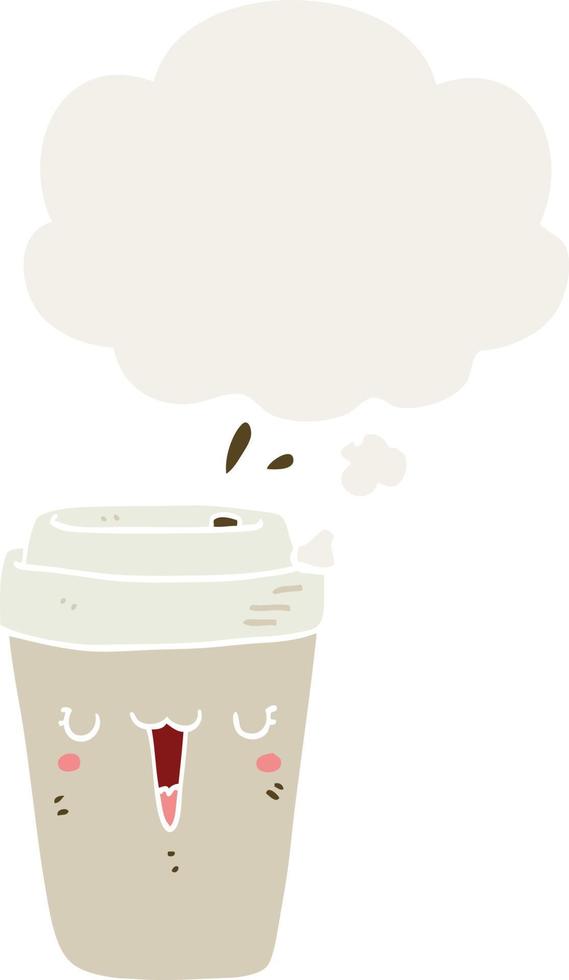 cartoon coffee cup and thought bubble in retro style vector