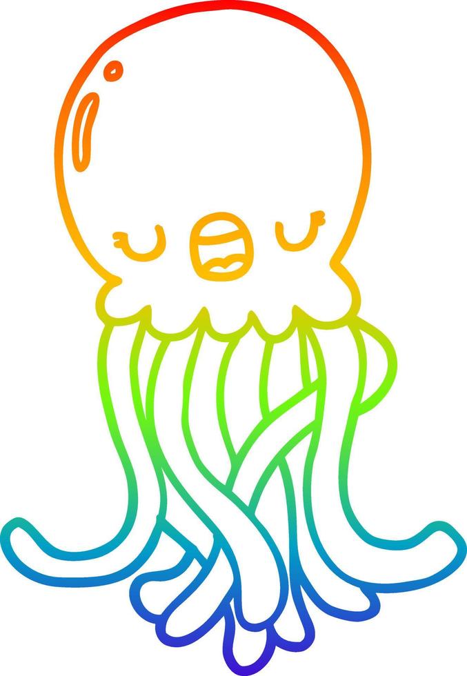 rainbow gradient line drawing cartoon jellyfish vector