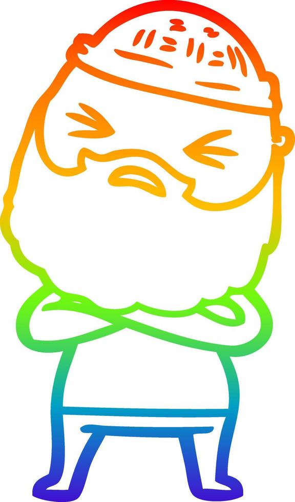 rainbow gradient line drawing cartoon man with beard vector