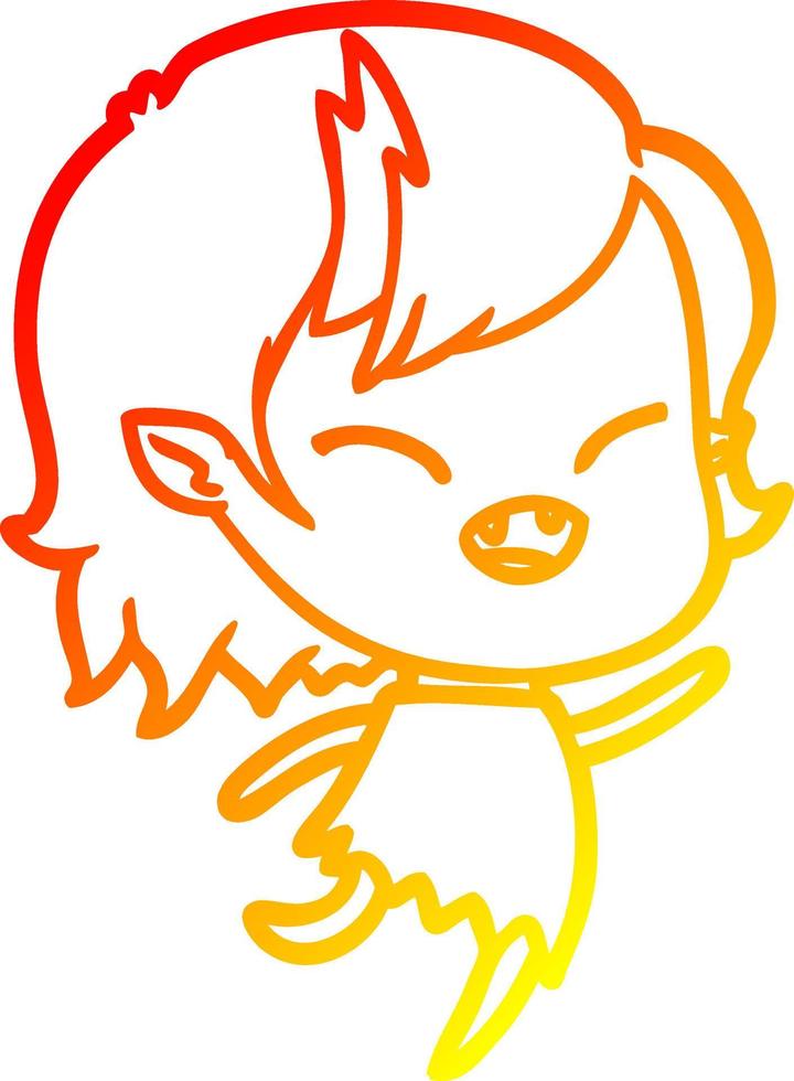 warm gradient line drawing cartoon laughing vampire girl vector