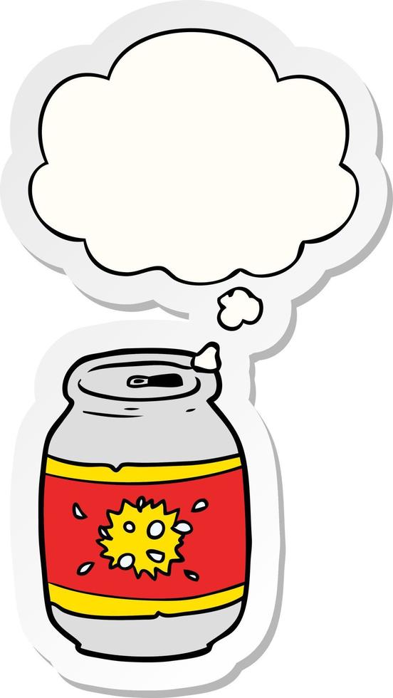 cartoon soda can and thought bubble as a printed sticker vector
