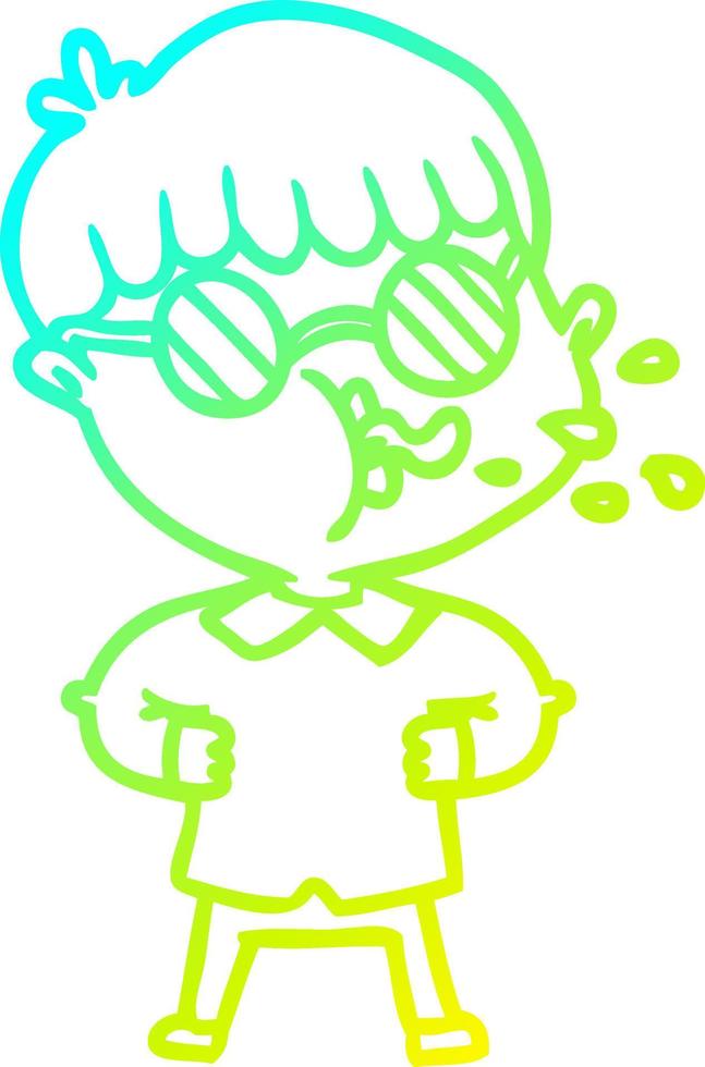 cold gradient line drawing cartoon boy wearing spectacles vector
