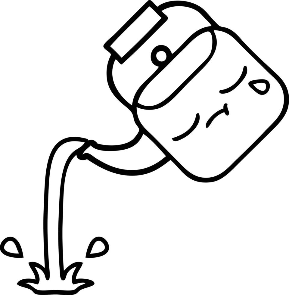 hervidor de agua de dibujos animados de dibujo de línea vector