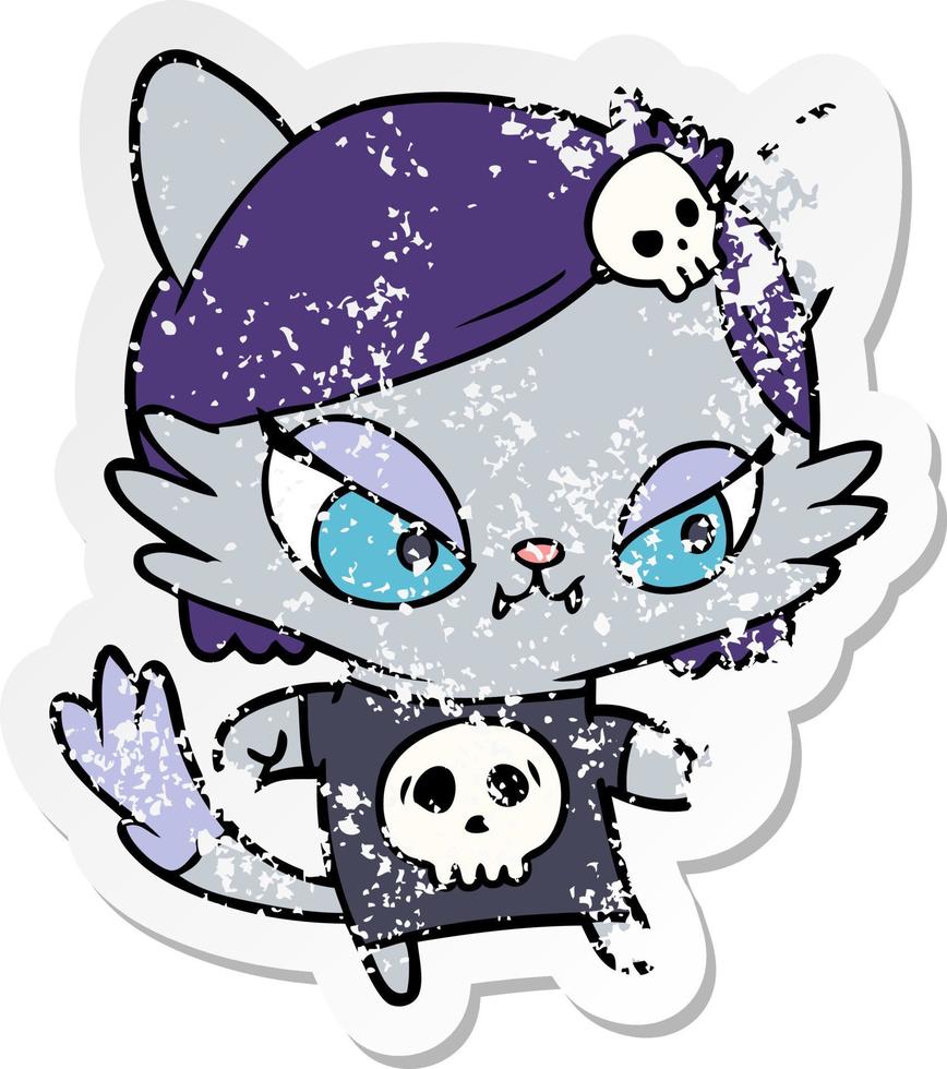 distressed sticker of a cartoon tough cat girl vector