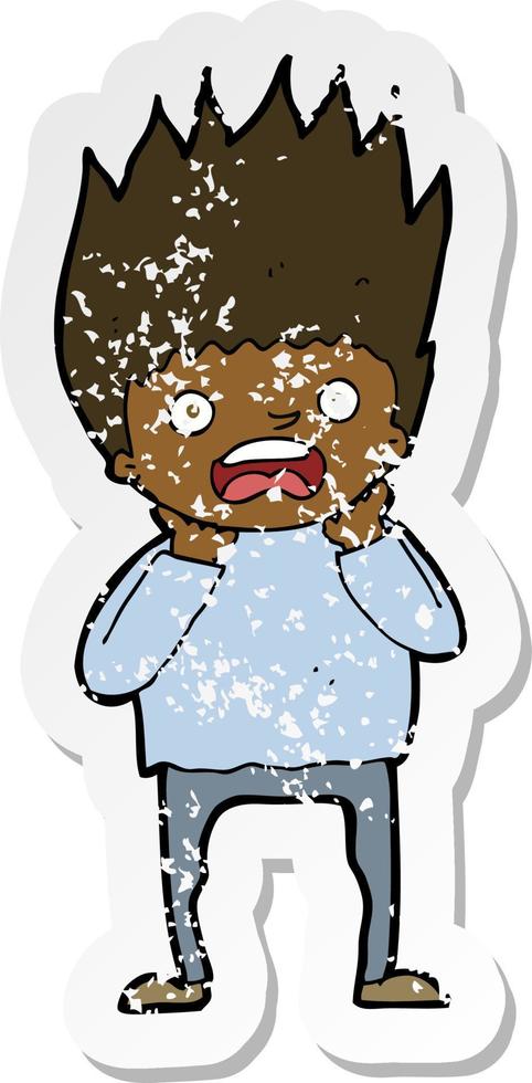 retro distressed sticker of a cartoon man panicking vector