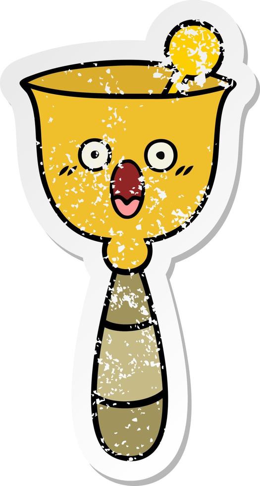 distressed sticker of a cute cartoon school bell vector