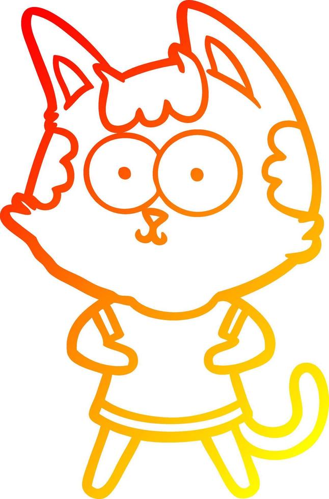 warm gradient line drawing happy cartoon cat vector