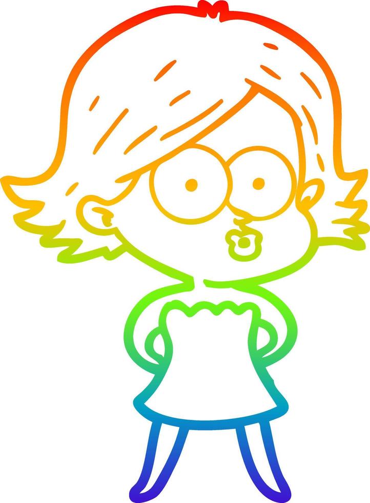 rainbow gradient line drawing cartoon girl pouting vector