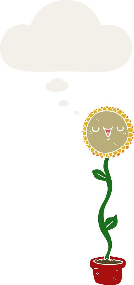 cartoon sunflower and thought bubble in retro style vector