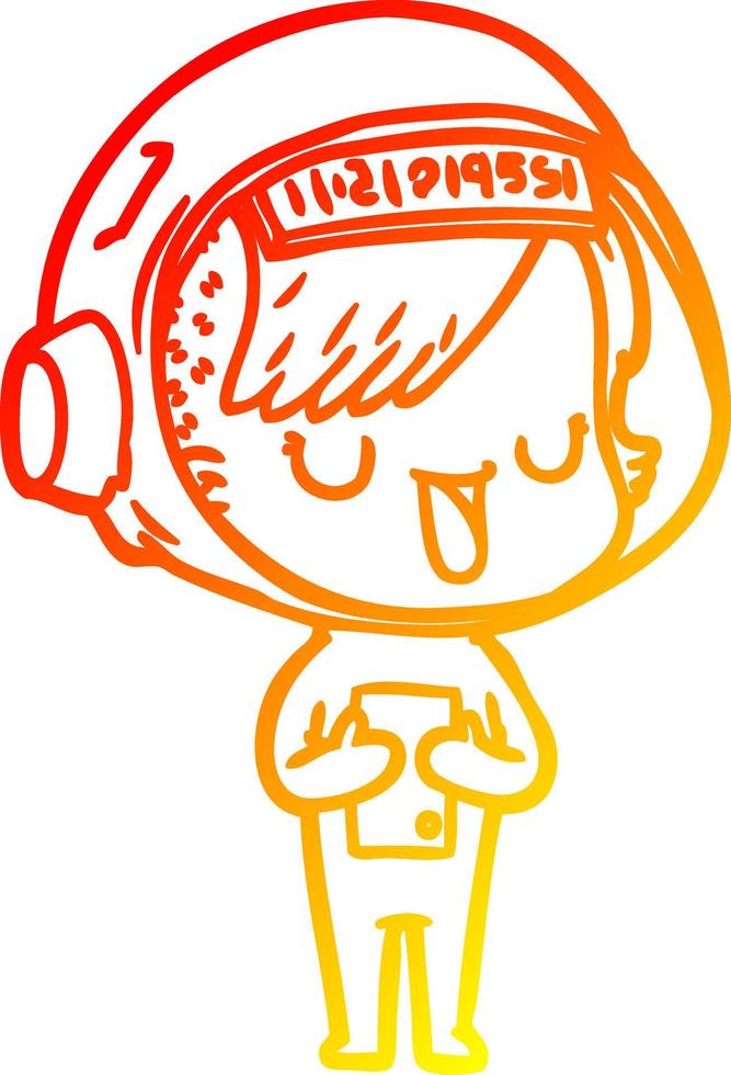 warm gradient line drawing cartoon astronaut woman vector