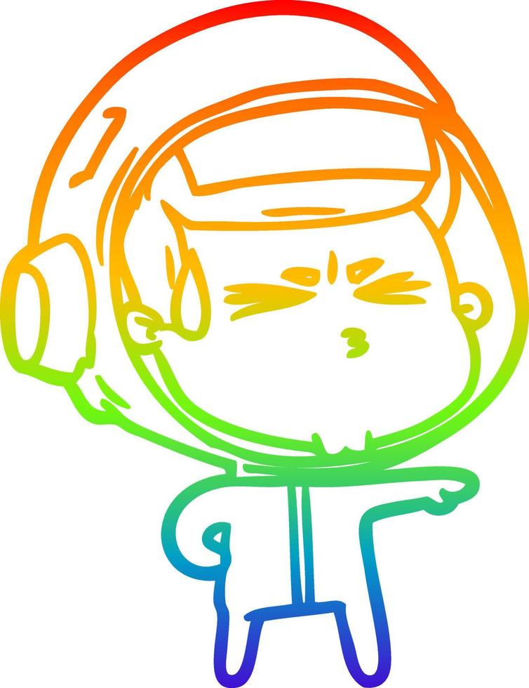 rainbow gradient line drawing cartoon stressed astronaut vector