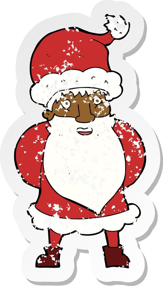 retro distressed sticker of a cartoon santa claus vector