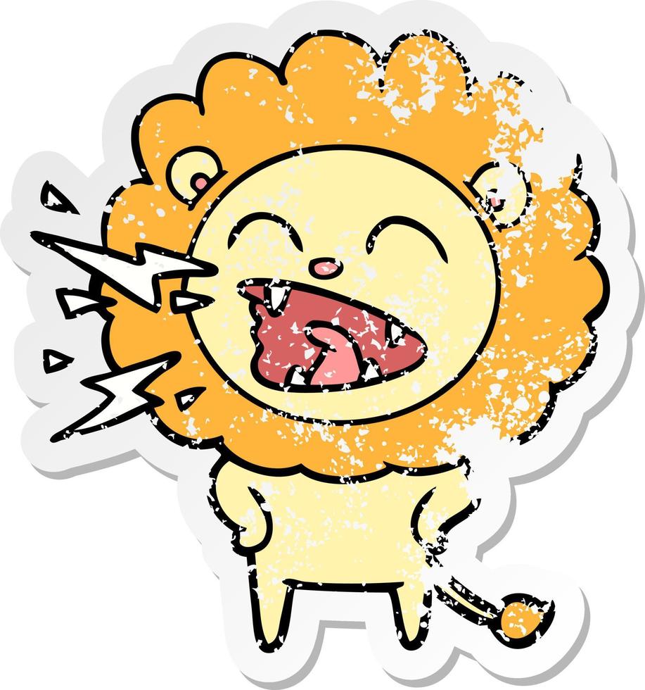 distressed sticker of a cartoon roaring lion vector