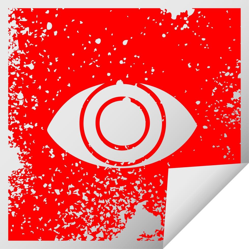 distressed square peeling sticker symbol eye vector