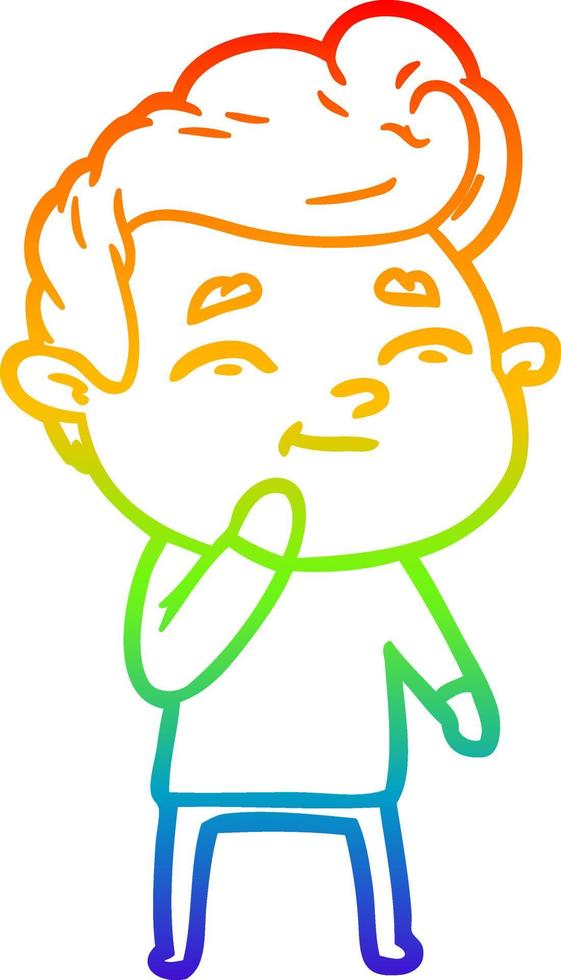 rainbow gradient line drawing happy cartoon man vector