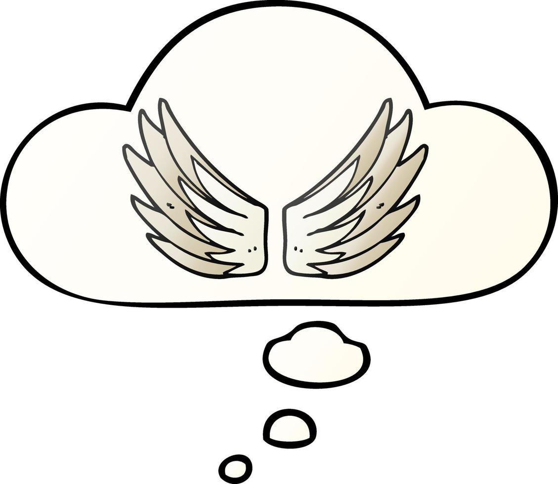 símbolo de alas de dibujos animados y burbuja de pensamiento en estilo degradado suave vector