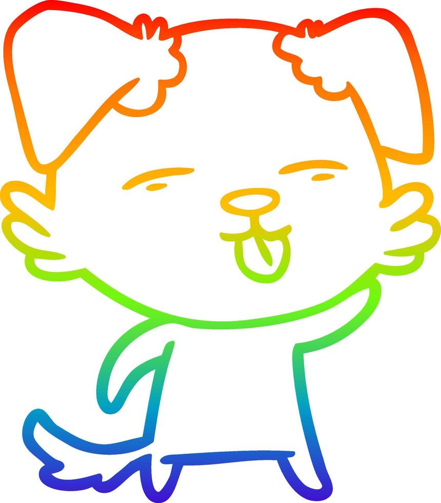 rainbow gradient line drawing cartoon dog sticking out tongue vector