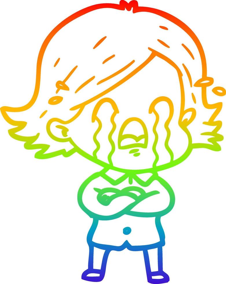 rainbow gradient line drawing cartoon woman crying vector