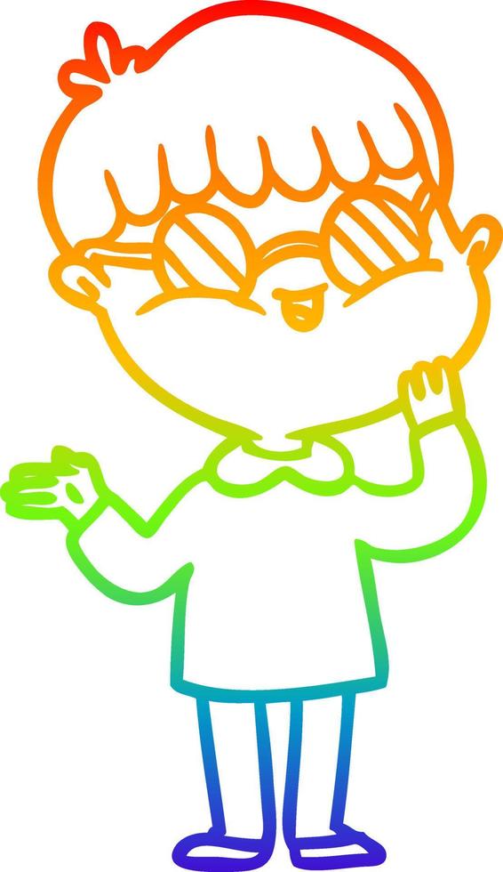 dibujo de línea de gradiente de arco iris niño de dibujos animados con gafas vector