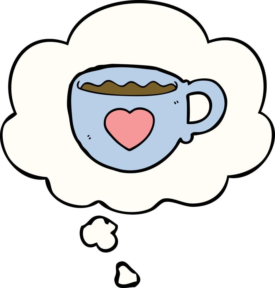 me encanta la taza de dibujos animados de café y la burbuja de pensamiento vector