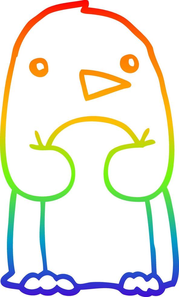 rainbow gradient line drawing cartoon penguin vector