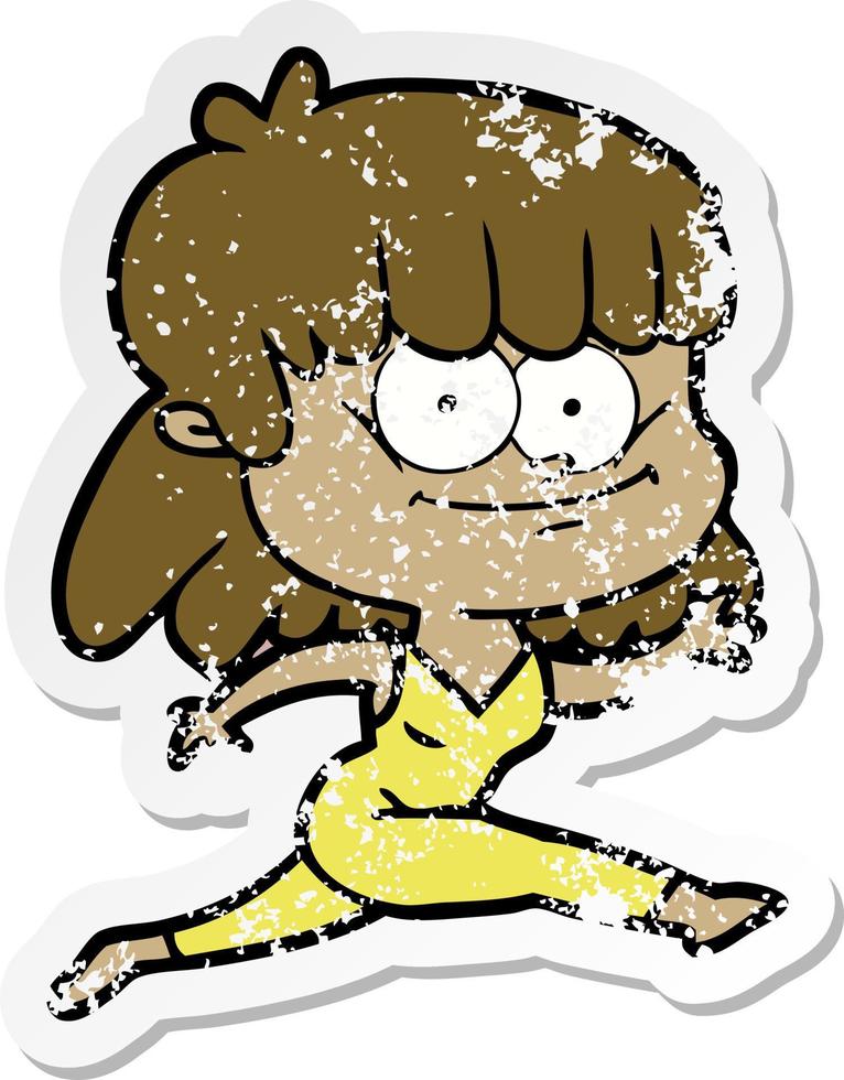 distressed sticker of a cartoon girl smiling vector