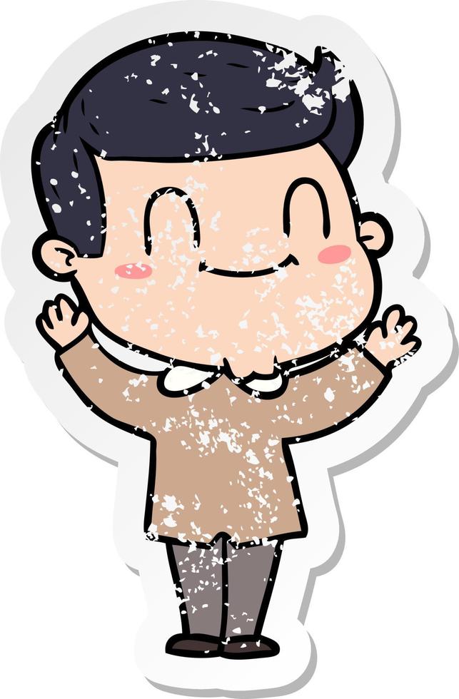 distressed sticker of a cartoon friendly man vector