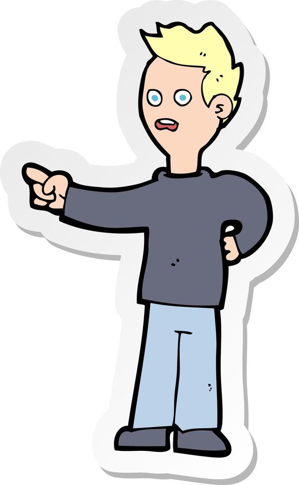 sticker of a cartoon shocked boy pointing vector