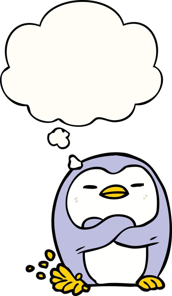 cartoon penguin tapping foot and thought bubble vector