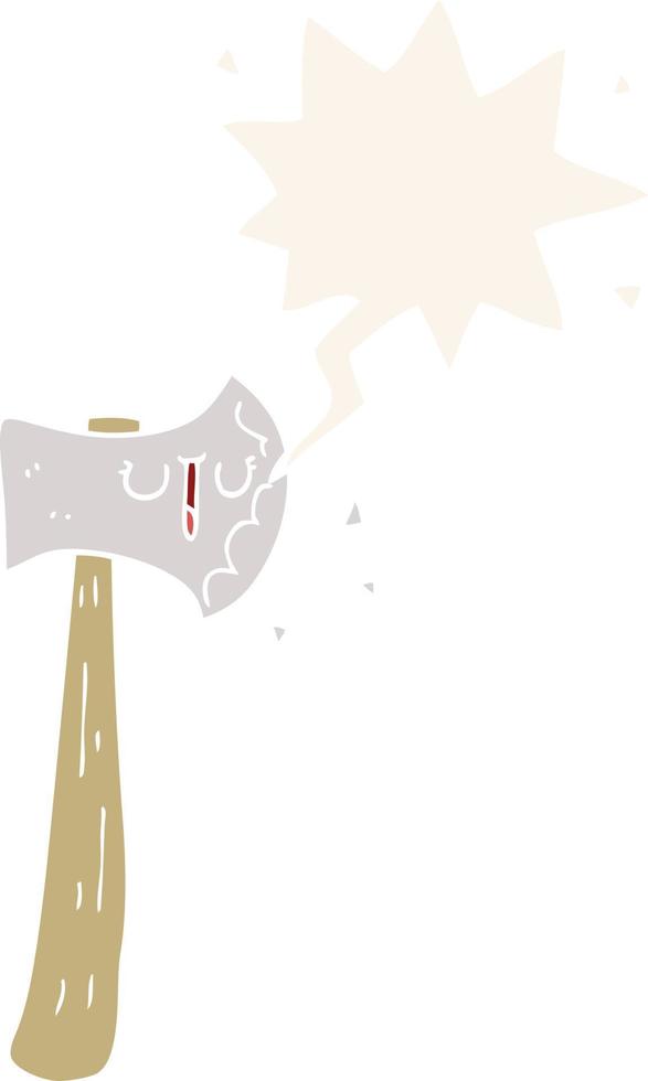 cartoon axe and speech bubble in retro style vector