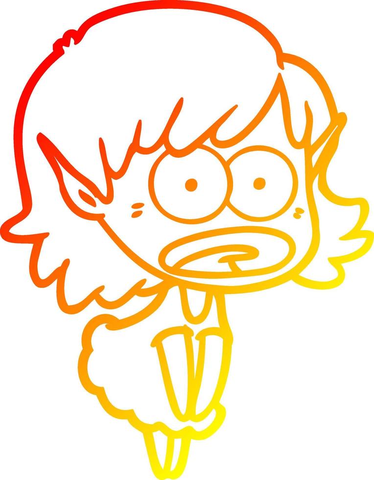 warm gradient line drawing cartoon shocked elf girl vector