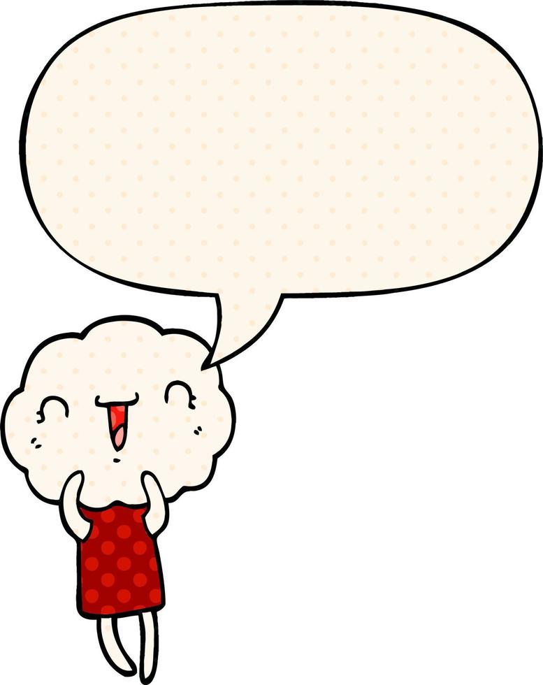 cute cartoon cloud head creature and speech bubble in comic book style vector