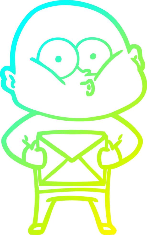 cold gradient line drawing cartoon bald man staring vector