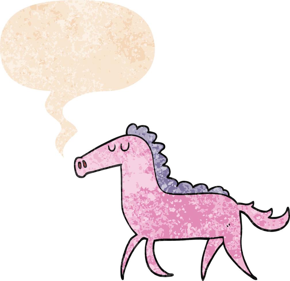 cartoon horse and speech bubble in retro textured style vector