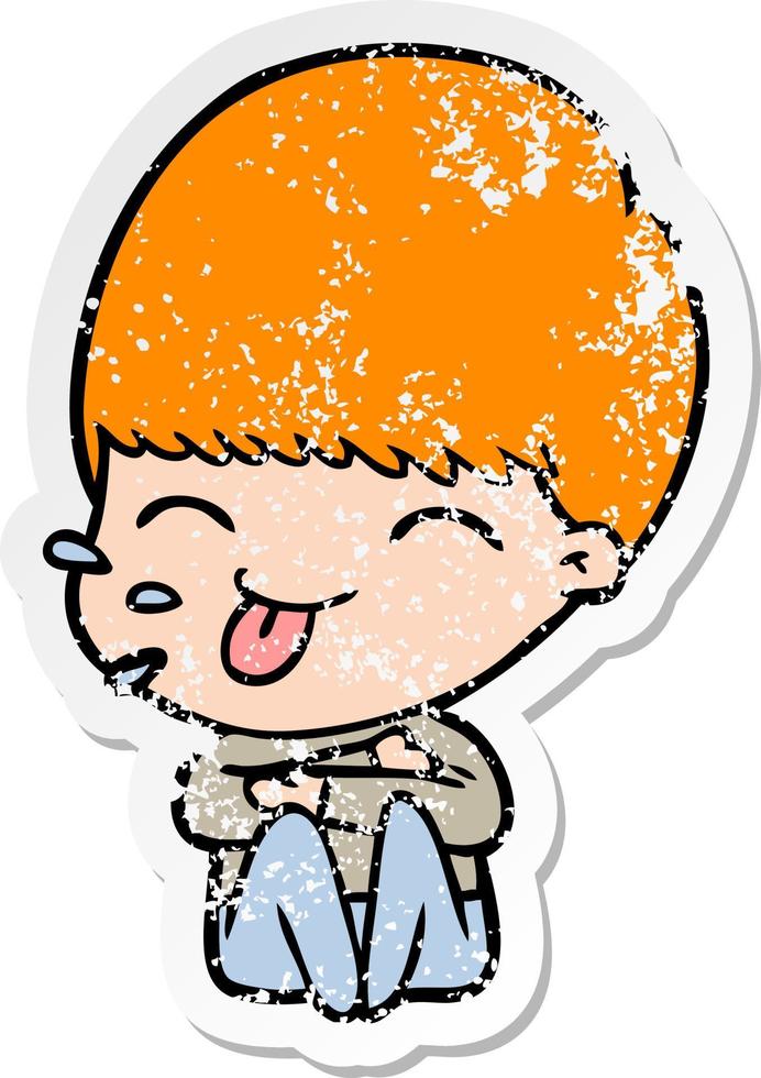 distressed sticker of a cartoon rude man vector