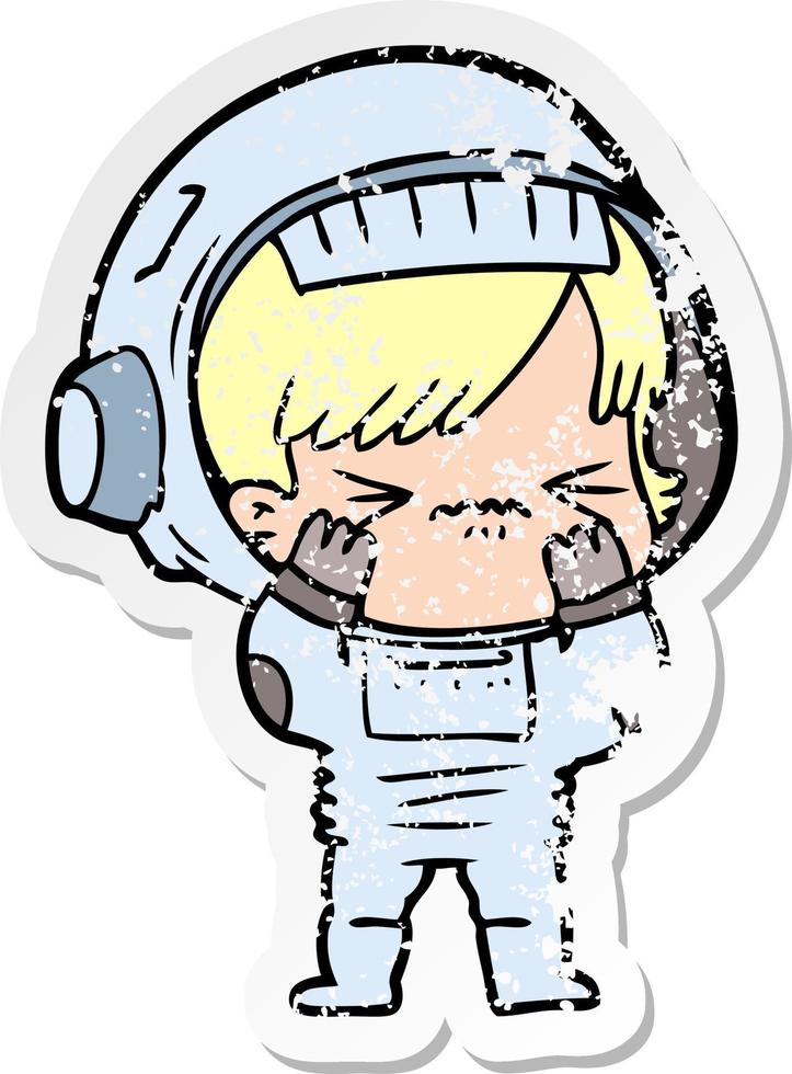 distressed sticker of a cartoon astronaut woman vector