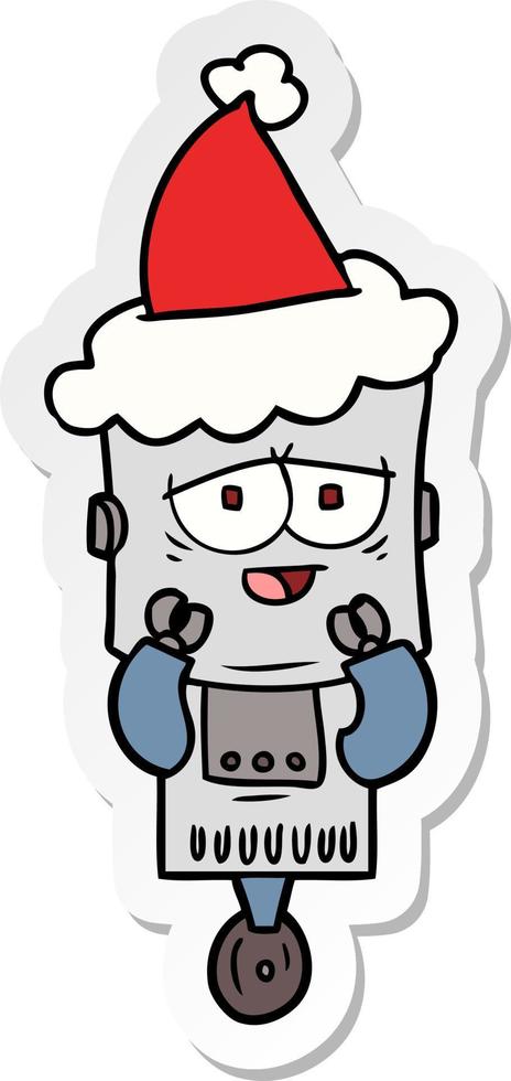 sticker cartoon of a robot wearing santa hat vector
