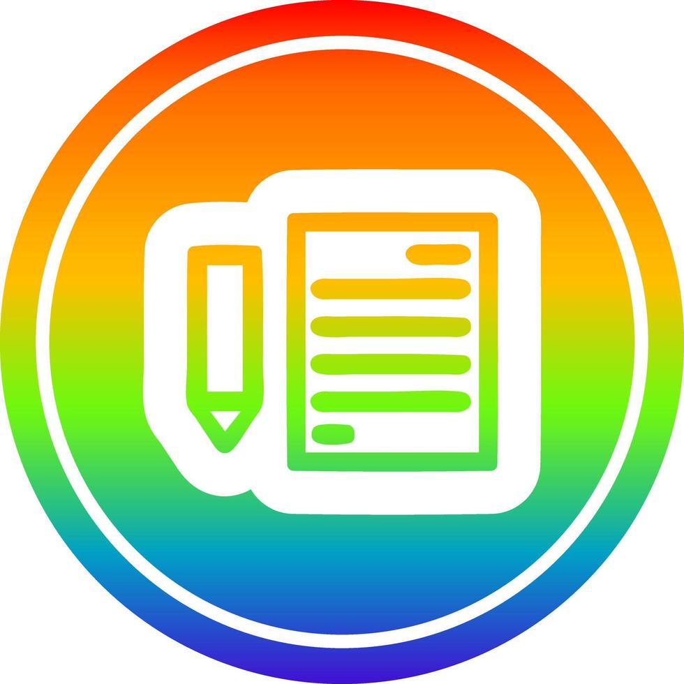 document and pencil circular in rainbow spectrum vector
